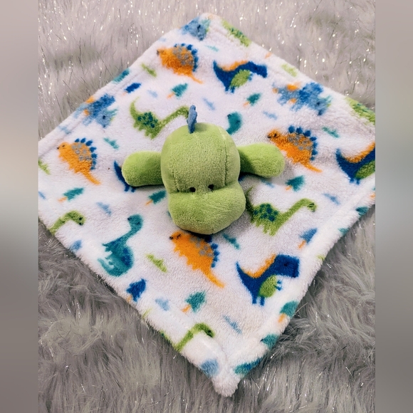 Le Bebe Favorite Dinosaur Lovey Security Blanket Dino Green White Orange Baby - Picture 1 of 4